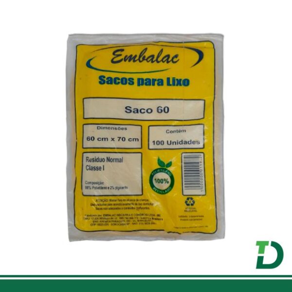 Saco de lixo Embalac 60 Litros Amarelo com 100 unidades